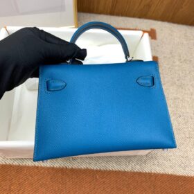 Mini Kelly Epsom Blau/Silber 19cm