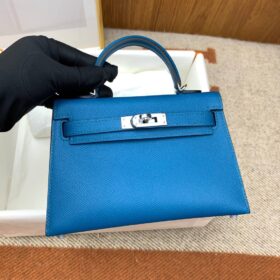 Mini Kelly Epsom Blau/Silber 19cm