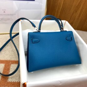 Mini Kelly Epsom Blau/Silber 19cm