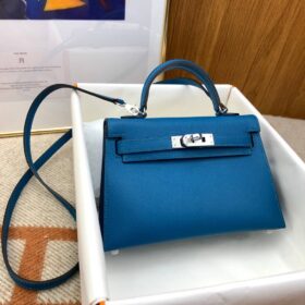 Mini Kelly Epsom Blau/Silber 19cm