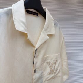 Besticktes Kurzarmhemd Hellbeige