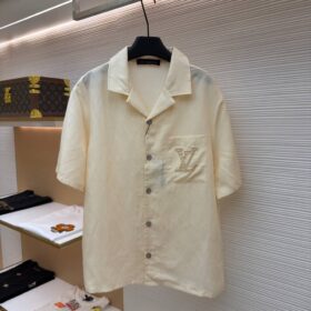 Besticktes Kurzarmhemd Hellbeige