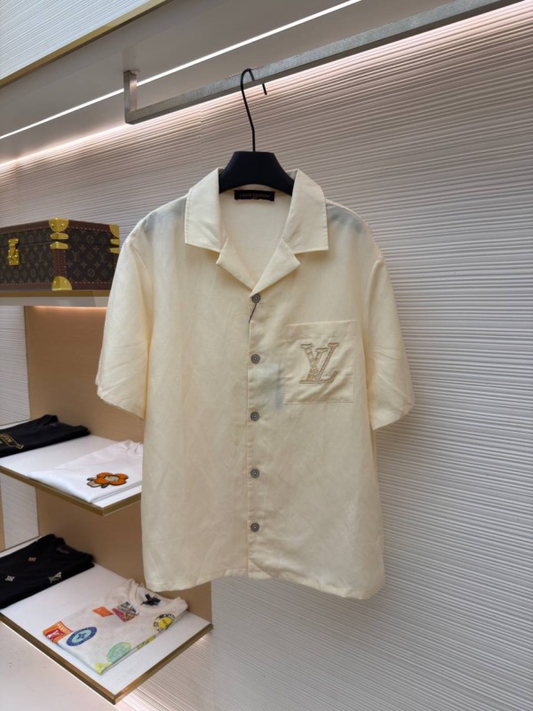Besticktes Kurzarmhemd Hellbeige