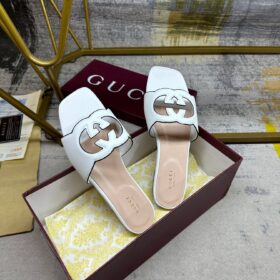 Cutout Lederslide-Sandalen Weiß