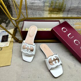 Cutout Lederslide-Sandalen Weiß