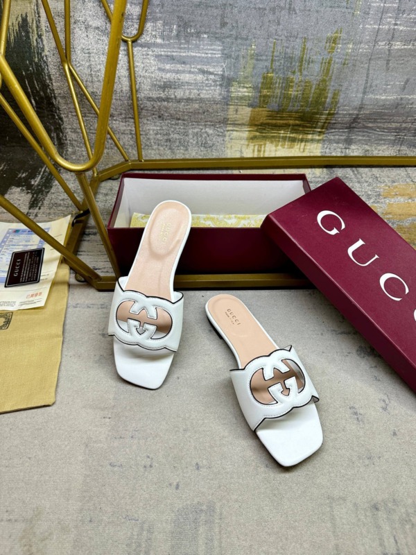 Cutout Lederslide-Sandalen Weiß