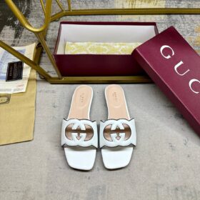 Cutout Lederslide-Sandalen Weiß