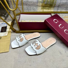 Cutout Lederslide-Sandalen Weiß
