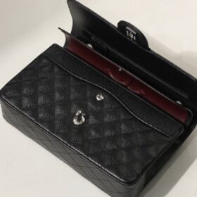 Classic Genarbtes Leder Schwarz Silber 23 cm