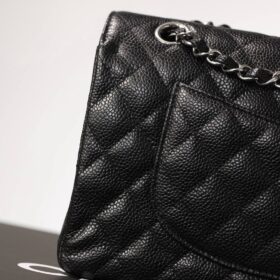 Classic Genarbtes Leder Schwarz Silber 23 cm