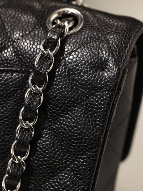 Classic Genarbtes Leder Schwarz Silber 23 cm