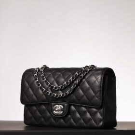 Classic Genarbtes Leder Schwarz Silber 23 cm