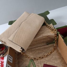 Große Schultertasche Wildleder Beige 36cm