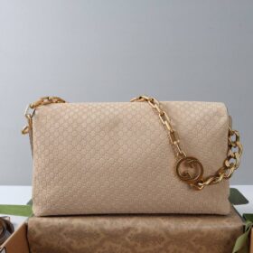 Große Schultertasche Wildleder Beige 36cm
