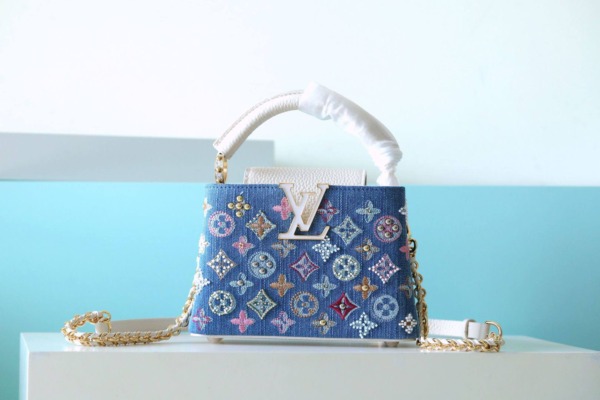 Capucines Monogram Denimblau/Gold 21 cm