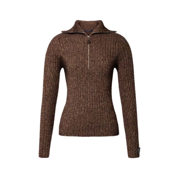 Ribbed Knit Half-Zip Marron