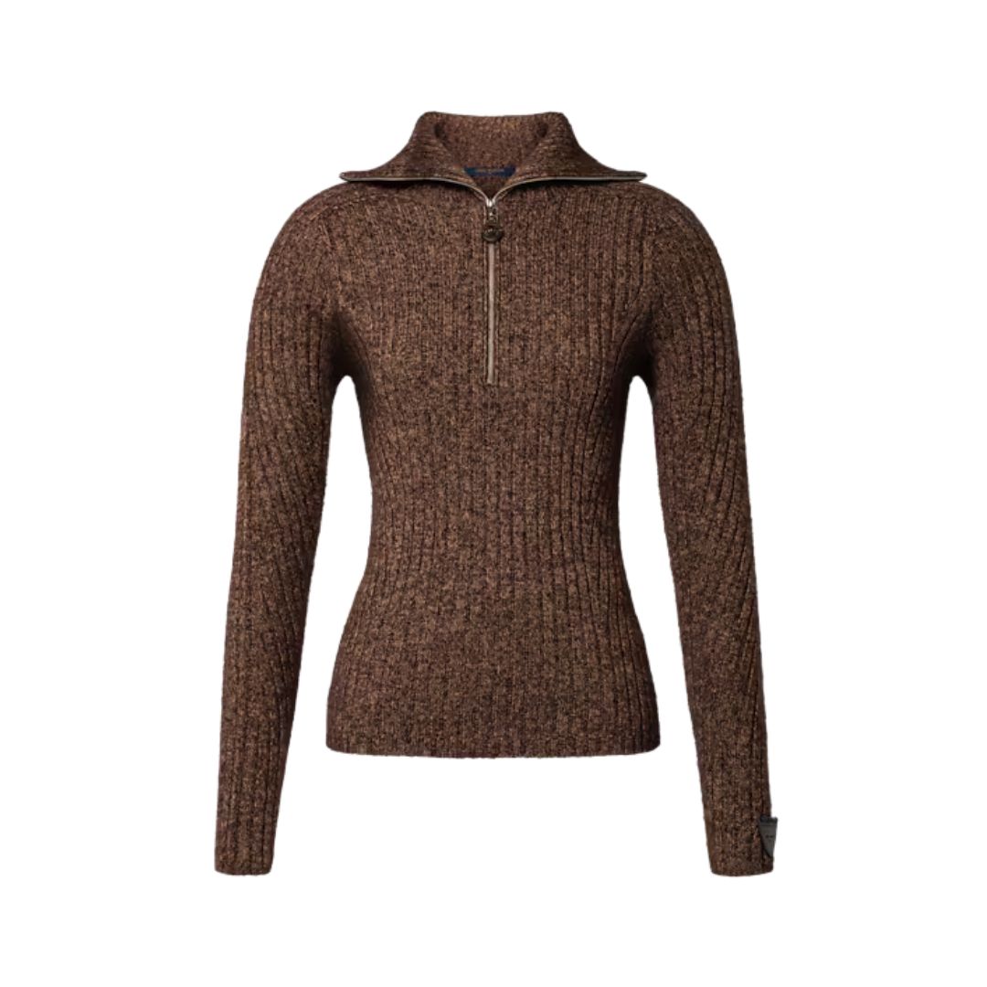 Ribbed Knit Half-Zip Marron