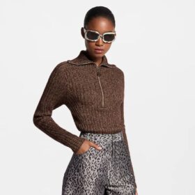 Ribbed Knit Half-Zip Marron