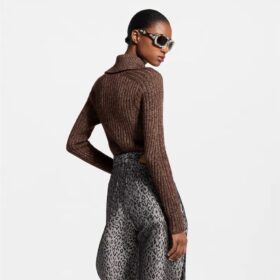Ribbed Knit Half-Zip Marron