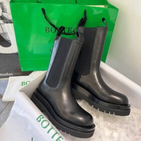 Leder Lug Boots Schwarz