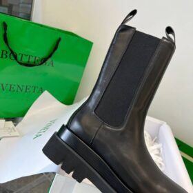 Leder Lug Boots Schwarz