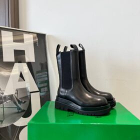 Leder Lug Boots Schwarz