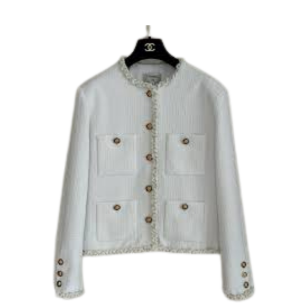 Weiße Kurze Tweedjacke
