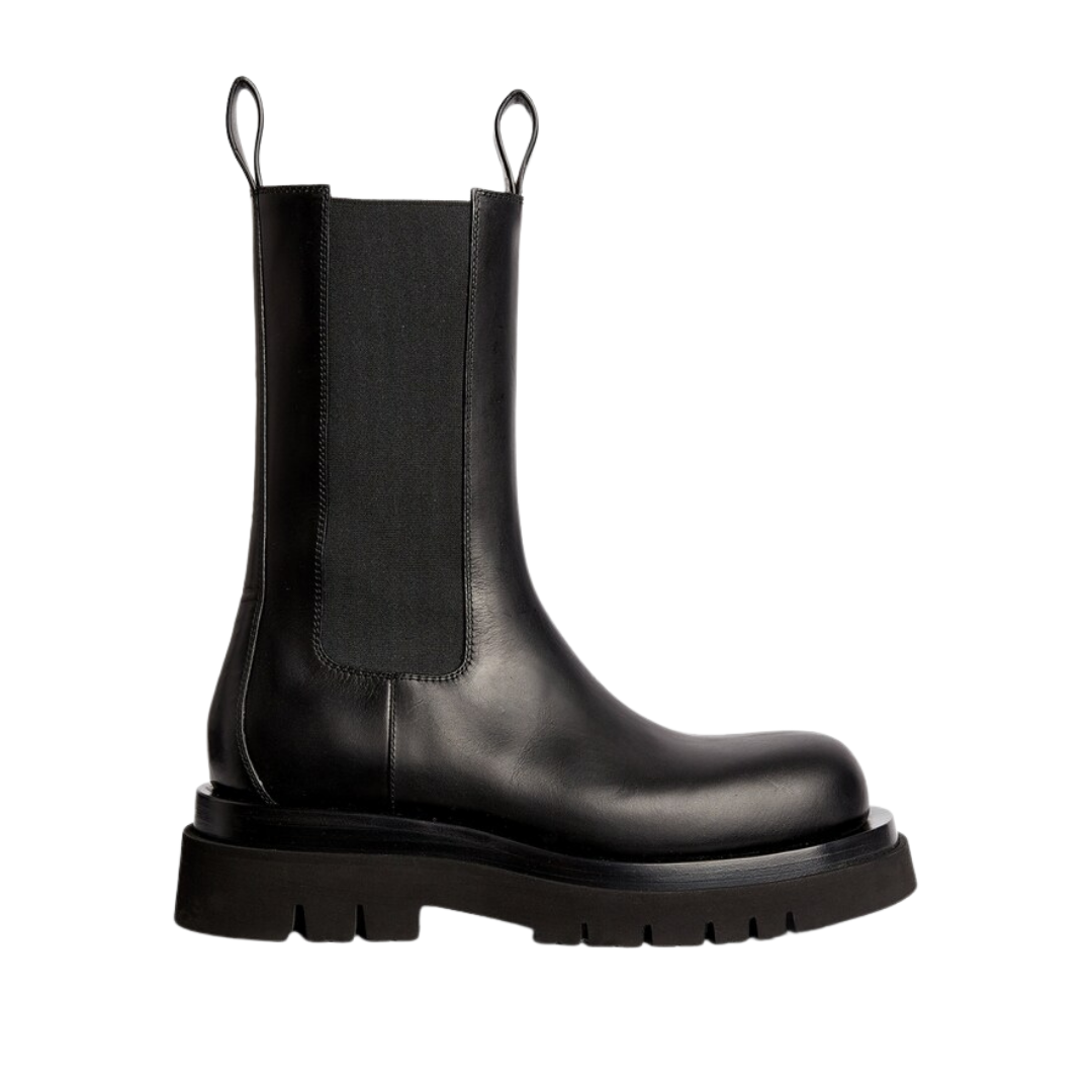 Leder Lug Boots Schwarz
