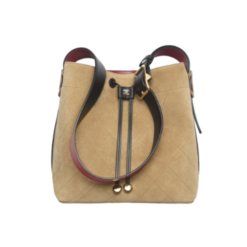 Bucket Bag Kalbsvelours, Kalbsleder & goldfarbenes Metall  Dunkelbeige & Schwarz 23cm