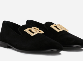 Velvet slippers with DG logo Schwarz