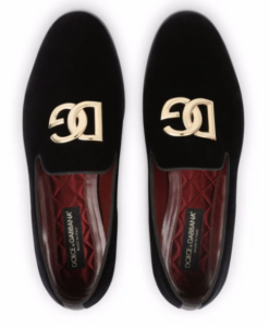 Velvet slippers with DG logo Schwarz