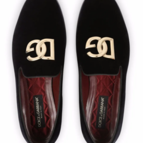 Velvet slippers with DG logo Schwarz
