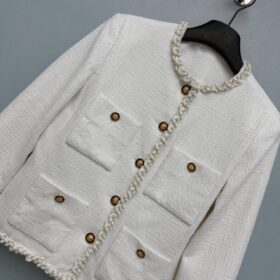 Weiße Kurze Tweedjacke