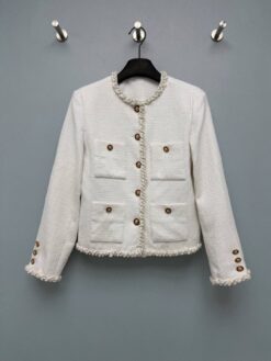 Weiße Kurze Tweedjacke
