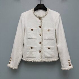 Weiße Kurze Tweedjacke
