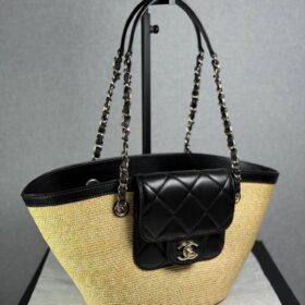 Geflochtenes Stroh Beige/Schwarz 54cm