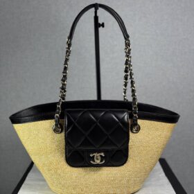Geflochtenes Stroh Beige/Schwarz 54cm