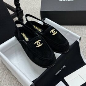 CC Slingback-Loafer aus Wildleder-Kalbsleder Schwarz