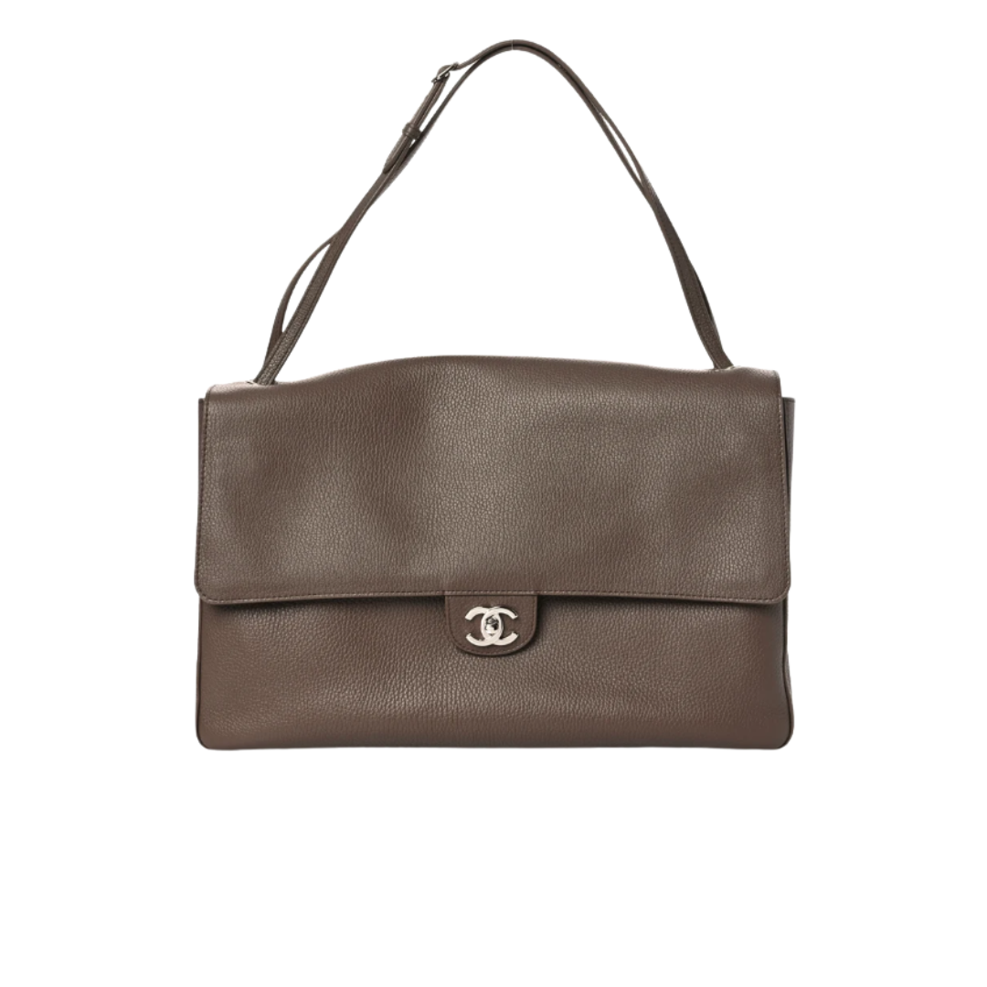 Maxi Klapptasche Dunkelbraun/Silber 38 cm