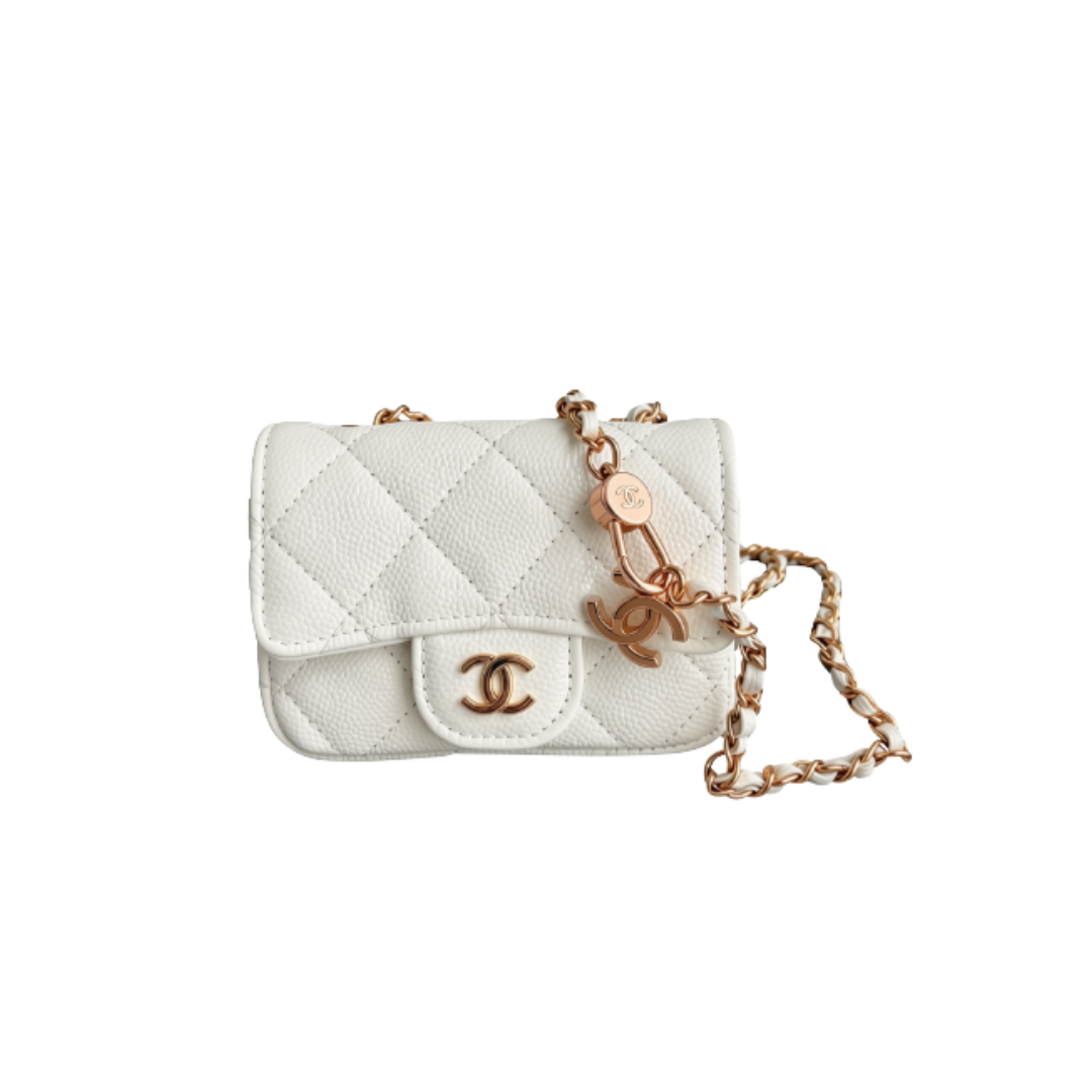 Weiße gesteppte Mini-Tasche 10 cm