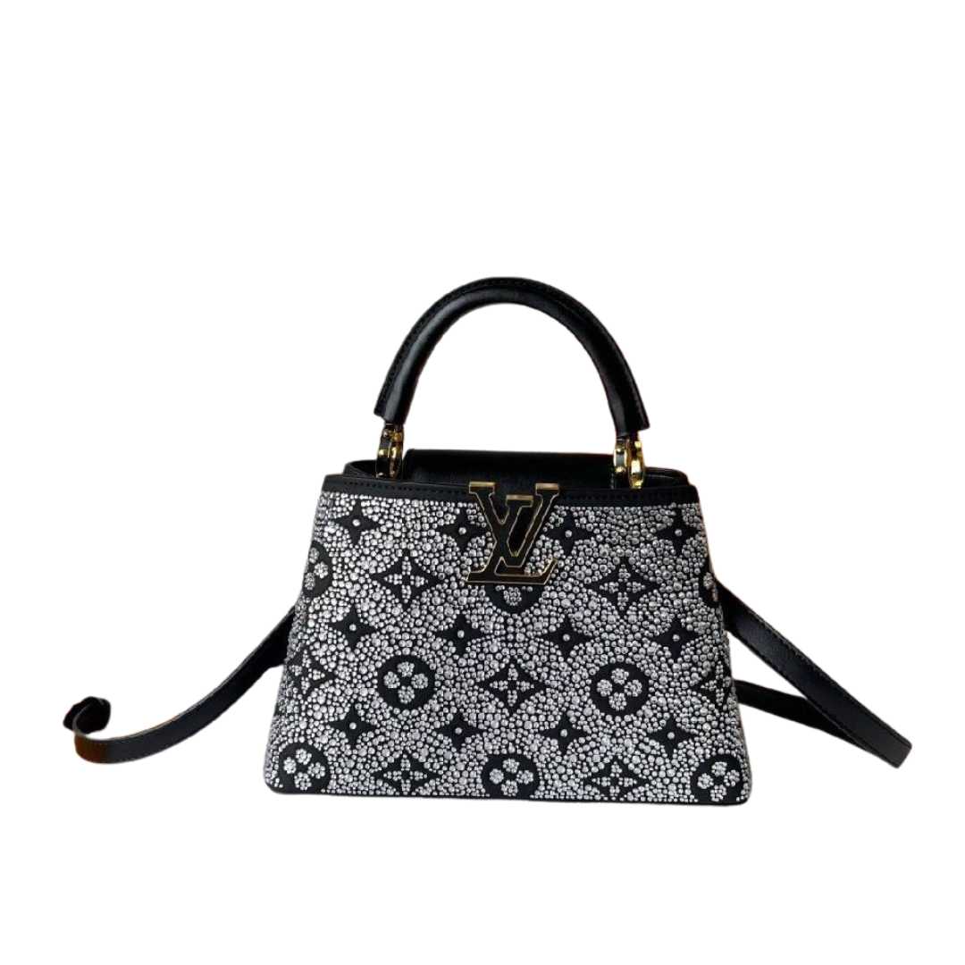 Capucines Satin und Kristalle Schwarz 27cm