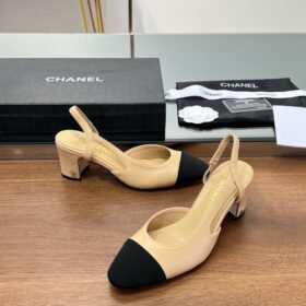 Ziegenleder & Grosgrain Beige & Schwarz 6,5 cm Absatzhöhe