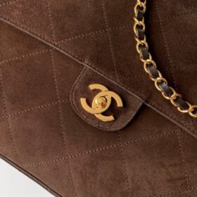 Maxi Flap Bag Metall in Goldoptik Dunkelbraun 39 cm