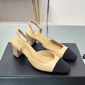 Ziegenleder & Grosgrain Beige & Schwarz 6,5 cm Absatzhöhe