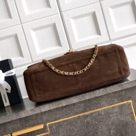 Maxi Flap Bag Metall in Goldoptik Dunkelbraun 39 cm