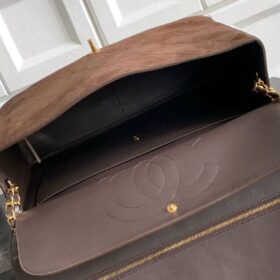 Maxi Flap Bag Metall in Goldoptik Dunkelbraun 39 cm