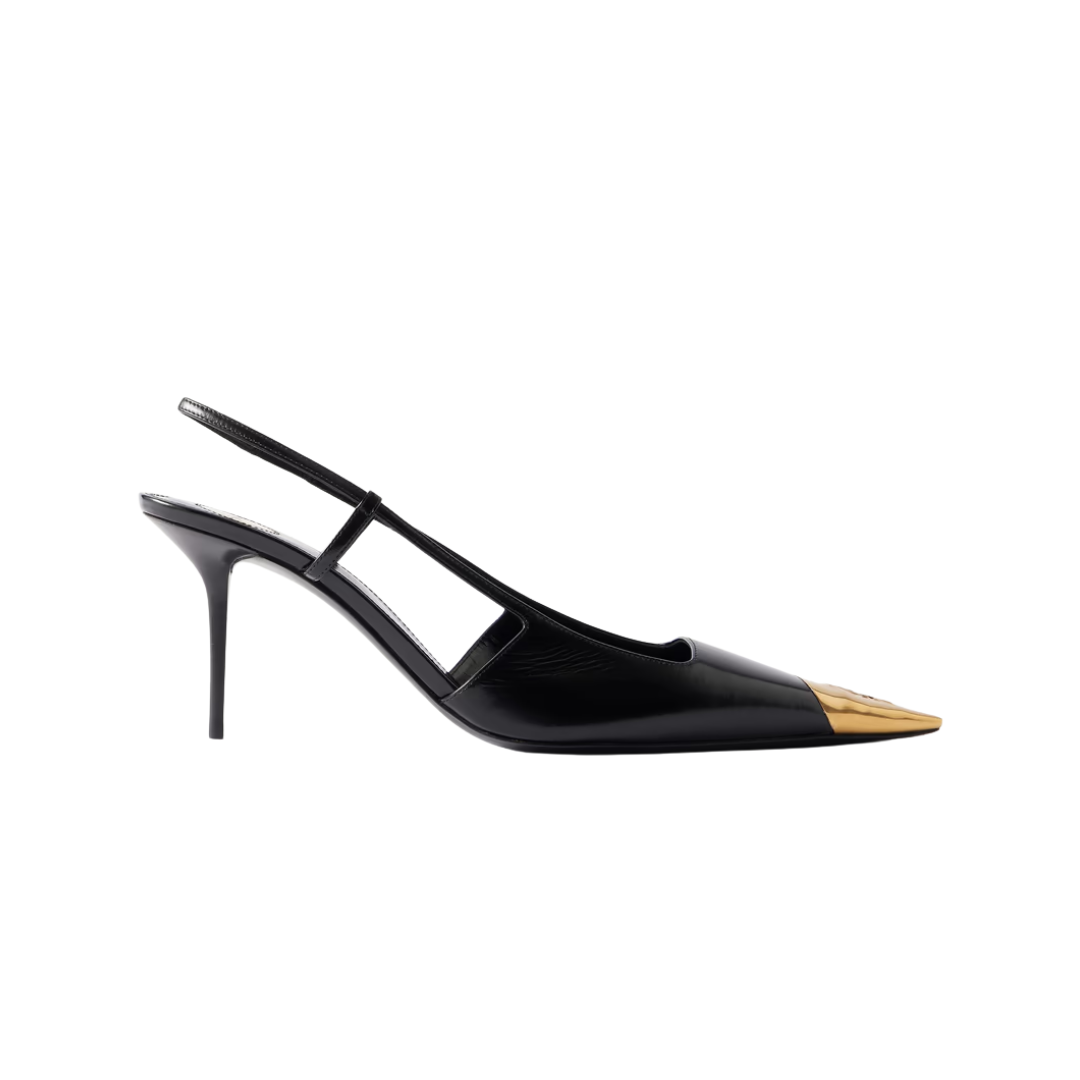 Jeanne Cassandre Slingback Pumps Schwarz/Gold 7.5 cm