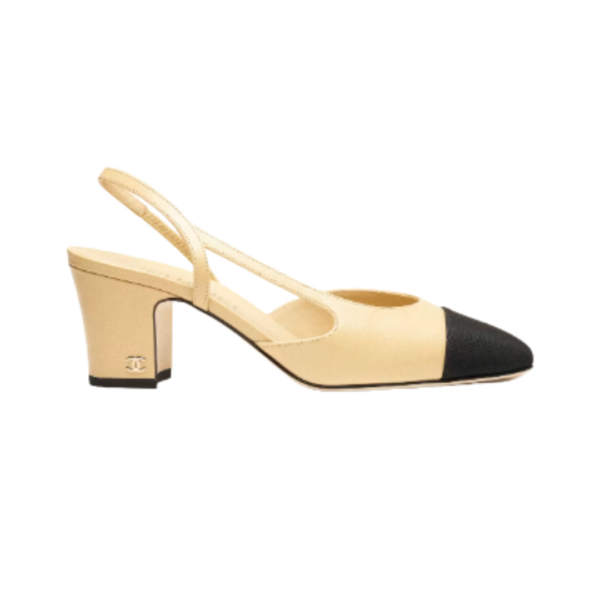 Ziegenleder & Grosgrain Beige & Schwarz 6,5 cm Absatzhöhe