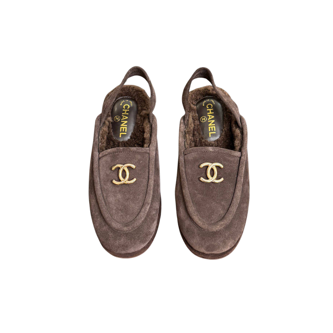 CC Slingback-Loafer aus Wildleder-Kalbsleder Dunkelbraun