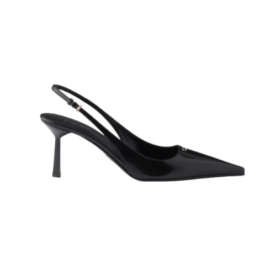 Slingback-Pumps aus gebürstetem Leder Schwarz 75 mm
